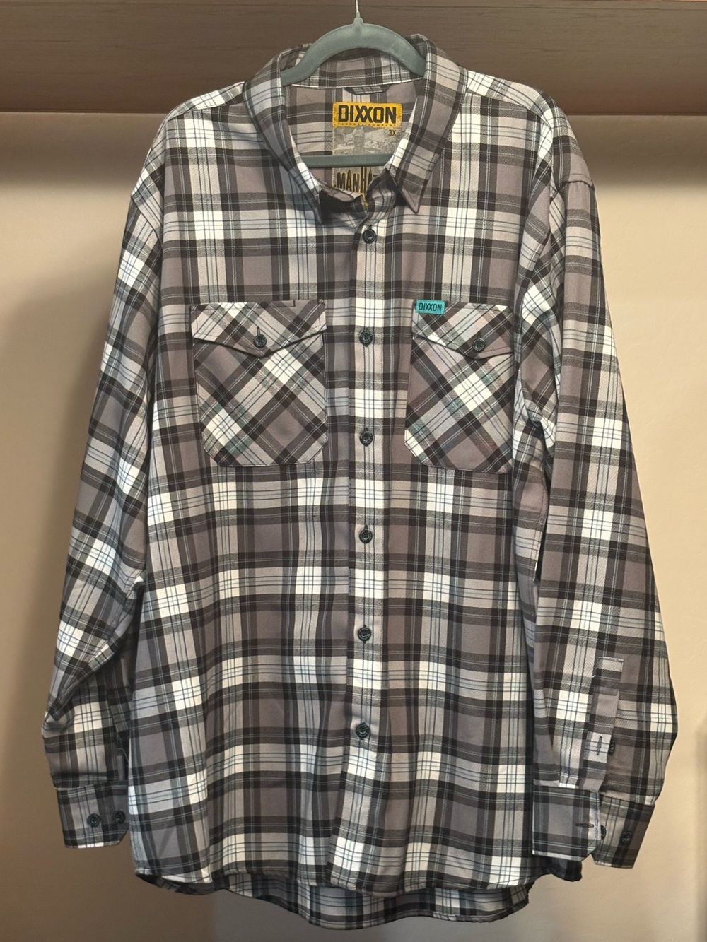 DIXXON The Manhattan Gray and White Plaid Button-Down Shirt With Teal Accent